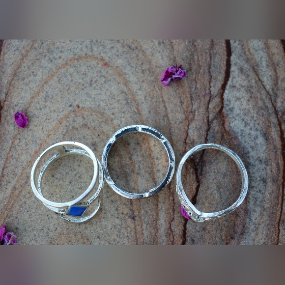 Boho Silver Band Rings Set of 3 - Picture 2 of 2